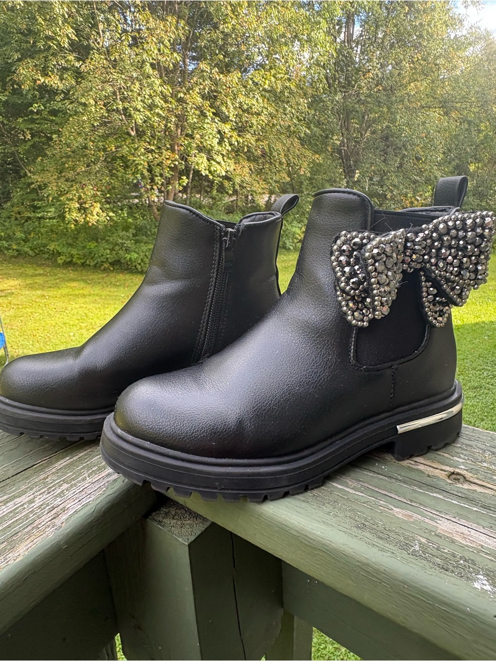 MIA Kids Black Chelsea Ankle Boots with Rhinestone Bow Size 13